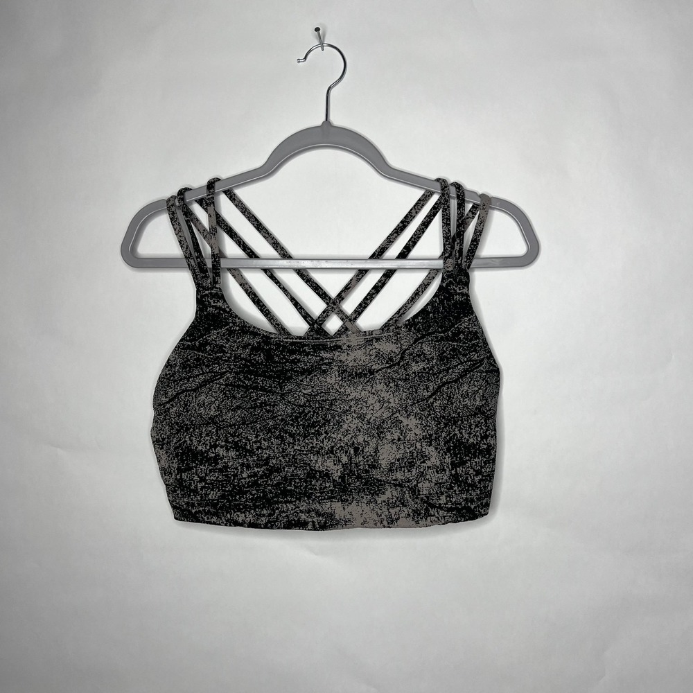 Athleta Sports Bra Womens XL Black Printed Strappy Crossback Mesh Athletic